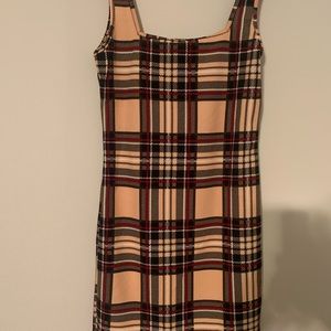 NWT Sz Lg (fits like Med) tan/black/burgundy plaid tank style dress.